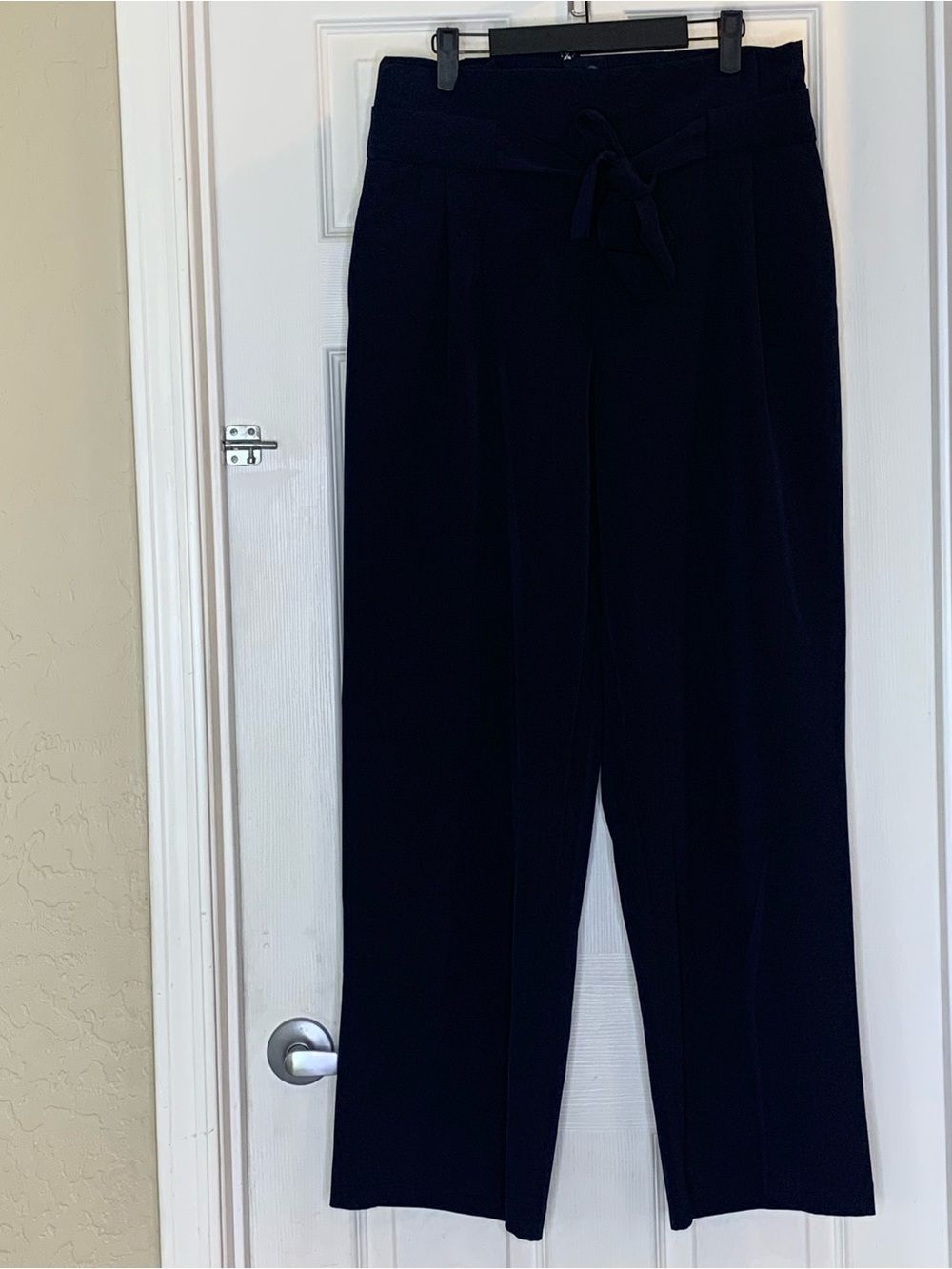 Adrienne Vittadini Navy Tie Front Wide Leg High Rise Pants Size 6